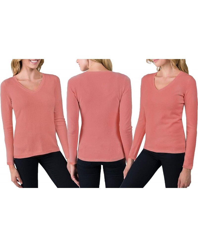 Women's Soft 100% Cashmere Pullover V-Neck Sweater Blush $21.60 Sweaters