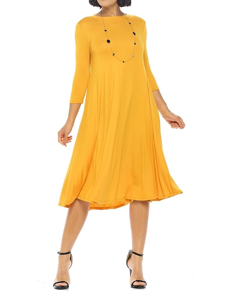 Women's Flowy A-Line Swing Midi Dress Three-Quarter Sleeve Casual Formal Mustard $23.00 Dresses