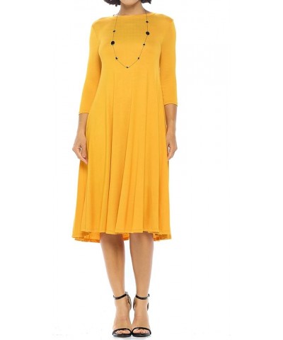 Women's Flowy A-Line Swing Midi Dress Three-Quarter Sleeve Casual Formal Mustard $23.00 Dresses