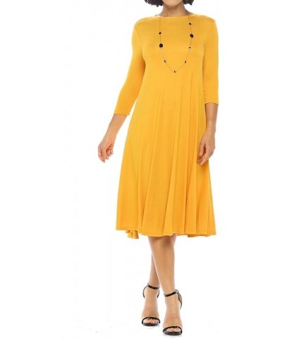 Women's Flowy A-Line Swing Midi Dress Three-Quarter Sleeve Casual Formal Mustard $23.00 Dresses