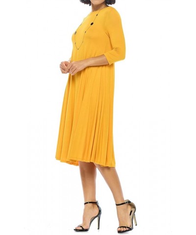 Women's Flowy A-Line Swing Midi Dress Three-Quarter Sleeve Casual Formal Mustard $23.00 Dresses