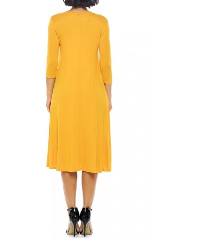 Women's Flowy A-Line Swing Midi Dress Three-Quarter Sleeve Casual Formal Mustard $23.00 Dresses