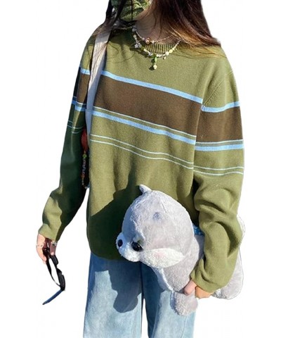 Women Y2k Knit Pullover Sweaters Star Print Knitted Sweatshirt Long Sleeve Vintage Jumper Oversized Knitwear U-green $11.25 S...