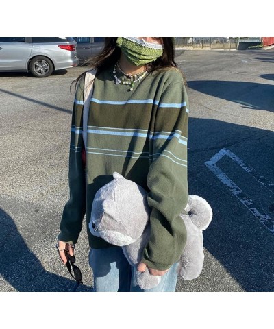 Women Y2k Knit Pullover Sweaters Star Print Knitted Sweatshirt Long Sleeve Vintage Jumper Oversized Knitwear U-green $11.25 S...