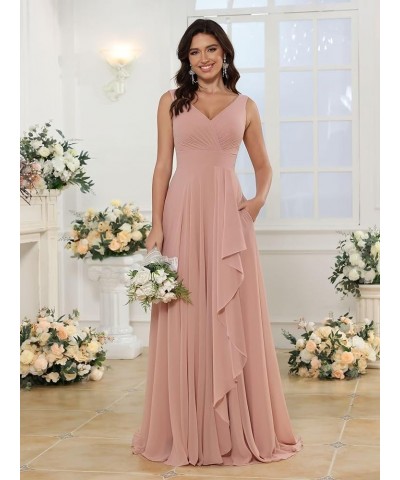 Double V Neck Bridesmaid Dress Long 2024 Flowy Chiffon Wedding Guest Dresses with Pockets SYYS411 Purple $26.95 Dresses