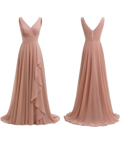 Double V Neck Bridesmaid Dress Long 2024 Flowy Chiffon Wedding Guest Dresses with Pockets SYYS411 Purple $26.95 Dresses