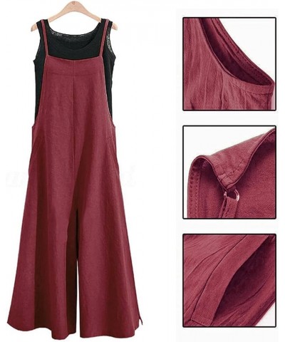 Women Casual Loose Long Bib Pants Wide Leg Jumpsuits Baggy Cotton Rompers Overalls with Pockets PZZ A-wine-split Wide Leg $19...