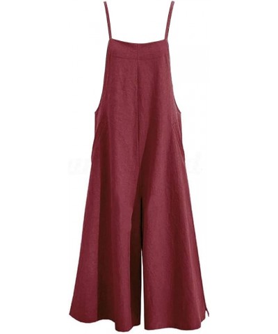 Women Casual Loose Long Bib Pants Wide Leg Jumpsuits Baggy Cotton Rompers Overalls with Pockets PZZ A-wine-split Wide Leg $19...