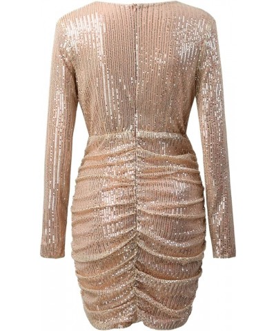 Women Long Sleeve Glitter Sequin Short Dress,Sparkly V Neck Dress Bodycon Mini Dresses Gold2 $16.09 Dresses