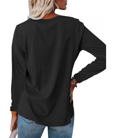 Women's V Neck Long Sleeve T Shirts Casual Color Block/Solid Tunic Tops Basic Tees B Black $13.63 Tops