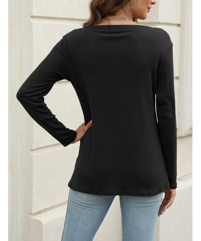 Women's V Neck Long Sleeve T Shirts Casual Color Block/Solid Tunic Tops Basic Tees B Black $13.63 Tops