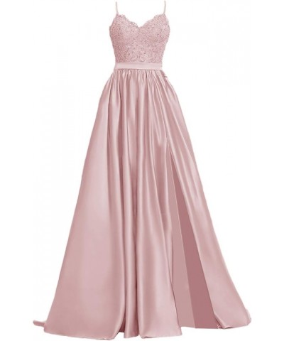 Women's Lace Prom Dresses Long Satin Slit Formal Evening Gowns with Pockets Blush $33.00 Dresses