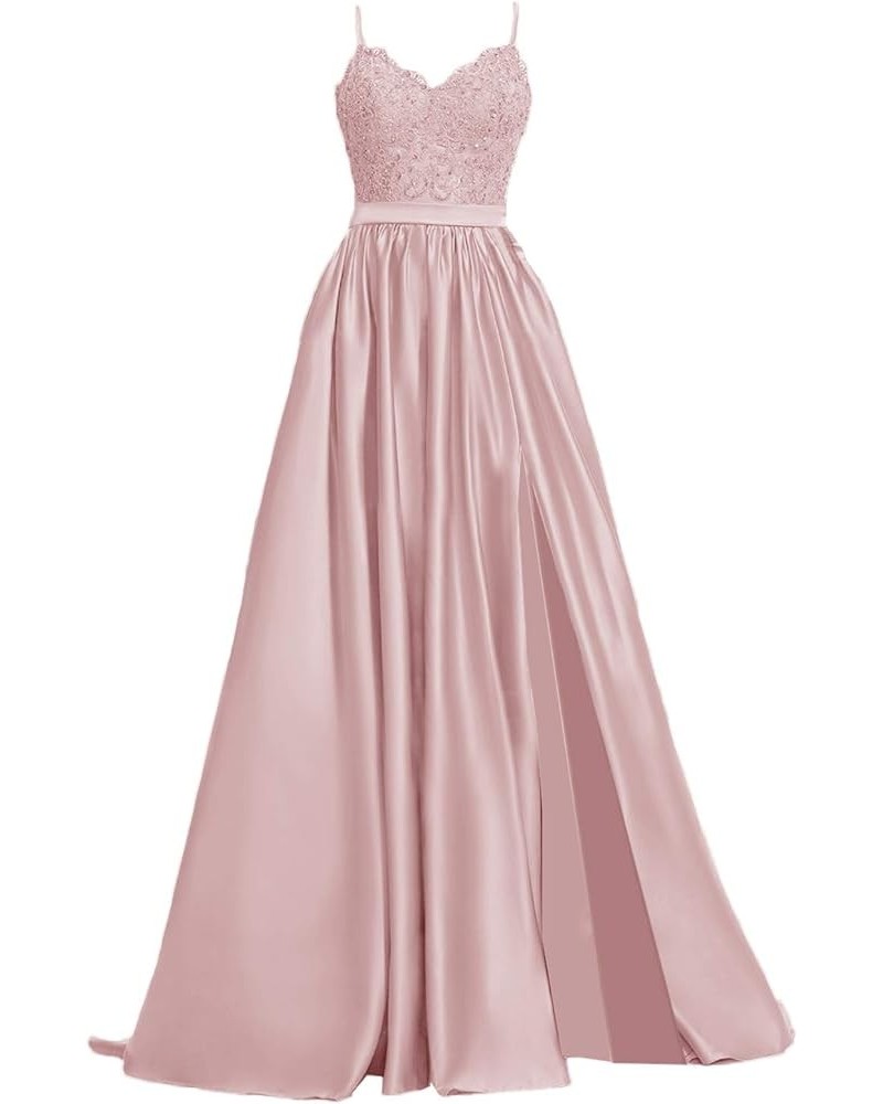 Women's Lace Prom Dresses Long Satin Slit Formal Evening Gowns with Pockets Blush $33.00 Dresses