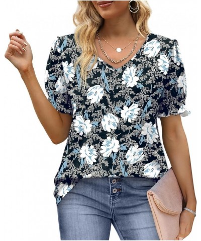 Women's Tops V Neck Ruffle Puff Sleeve Summer Fashion Casual Loose Fit T Shirts 03-white Lily $10.19 T-Shirts