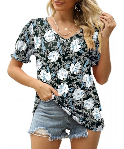 Women's Tops V Neck Ruffle Puff Sleeve Summer Fashion Casual Loose Fit T Shirts 03-white Lily $10.19 T-Shirts