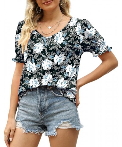 Women's Tops V Neck Ruffle Puff Sleeve Summer Fashion Casual Loose Fit T Shirts 03-white Lily $10.19 T-Shirts