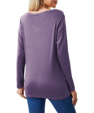 Women's Long Sleeve Tops 2024 Fall Winter Fashion Tunics Casual Front Twist T-Shirt V Neck Tunics Tops Purple $12.59 Tops