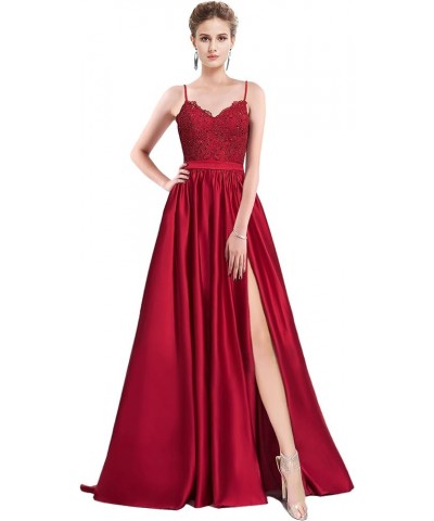 Women's Lace Prom Dresses Long Satin Slit Formal Evening Gowns with Pockets Blush $33.00 Dresses