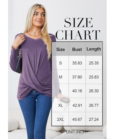 Women's Long Sleeve Tops 2024 Fall Winter Fashion Tunics Casual Front Twist T-Shirt V Neck Tunics Tops Purple $12.59 Tops