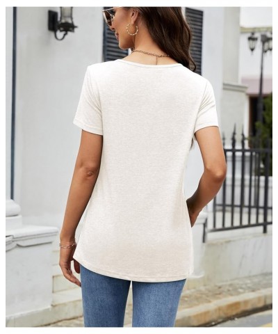 Women's Shirred V-Neck Tops Summer T-Shirt Short Sleeve Casual Shirts White $16.51 T-Shirts