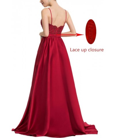 Women's Lace Prom Dresses Long Satin Slit Formal Evening Gowns with Pockets Blush $33.00 Dresses