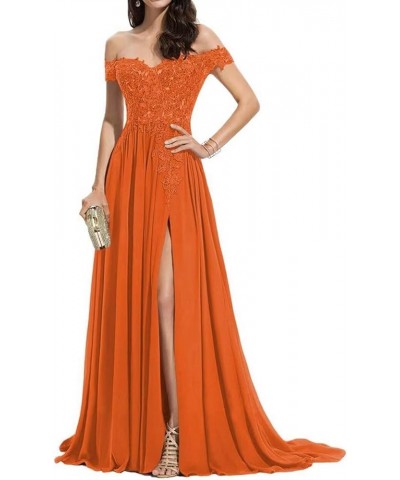 Laces Chiffon Prom Dresses for Women Off Shoulder Long Slit Bridesmiad Formal Evening Party Gown ZS28 Orange $37.68 Dresses