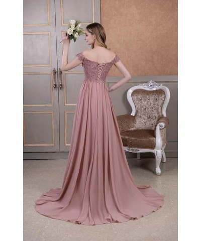 Laces Chiffon Prom Dresses for Women Off Shoulder Long Slit Bridesmiad Formal Evening Party Gown ZS28 Orange $37.68 Dresses