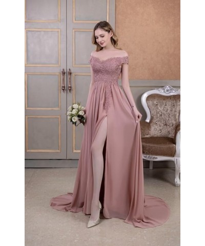 Laces Chiffon Prom Dresses for Women Off Shoulder Long Slit Bridesmiad Formal Evening Party Gown ZS28 Orange $37.68 Dresses