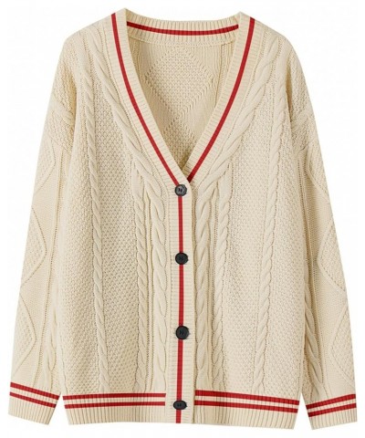 Women's Long Sleeve Open Front Cardigan Sweaters Embroidery Star Button Down Cable Knit Chunky Outfits Coats Apricot-red $20....