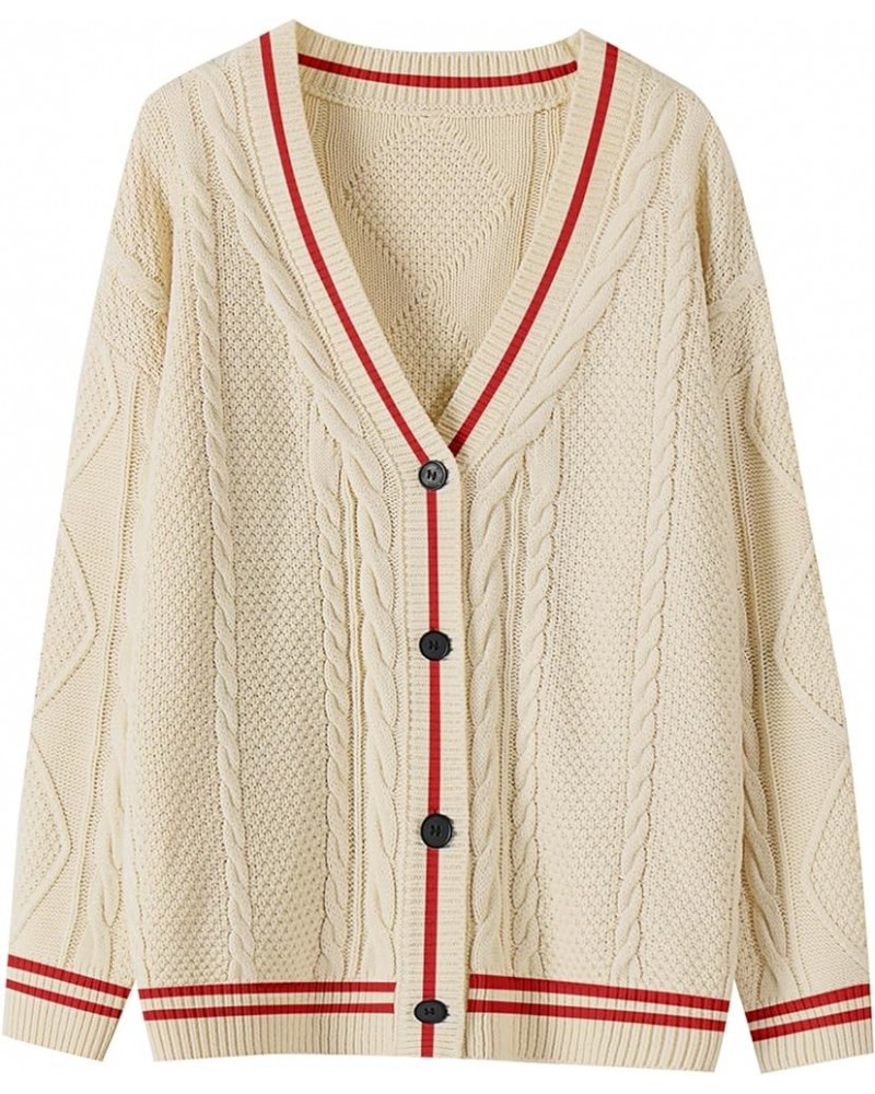 Women's Long Sleeve Open Front Cardigan Sweaters Embroidery Star Button Down Cable Knit Chunky Outfits Coats Apricot-red $20....