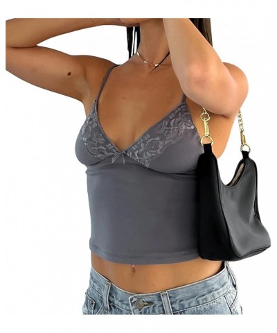 Women Sexy Low Cut Tank Top Ruched Bandage Camisloe Side Split Mini Y2k Tops Cropped Bustier Vest Going Out Grey-2 Large $9.8...