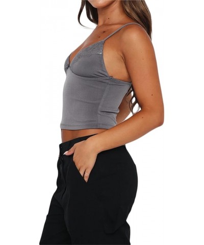 Women Sexy Low Cut Tank Top Ruched Bandage Camisloe Side Split Mini Y2k Tops Cropped Bustier Vest Going Out Grey-2 Large $9.8...