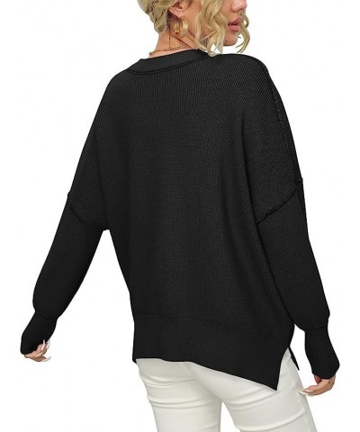 Women Crewneck Batwing Sleeve Oversized Side Slit Ribbed Knit Pullover Sweater Top Black $14.45 Sweaters