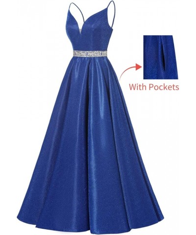 Glitter Prom Dress Long V-Neck Spaghetti Beaded Belt Formal Evening Ball Gowns 2023 Purple $45.12 Dresses