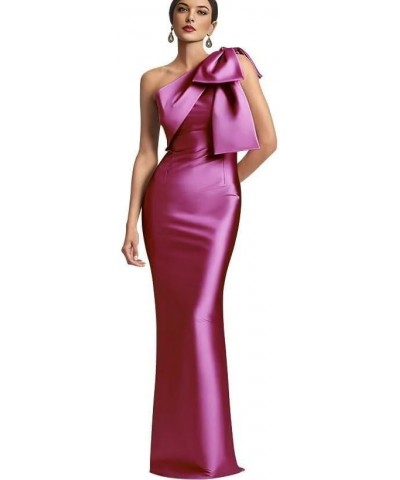 One Shoulder Prom Dress with Bow Long Satin Mother of The Bride Dress Mermaid Formal Party Dress UU44 Fuchsia $31.26 Dresses