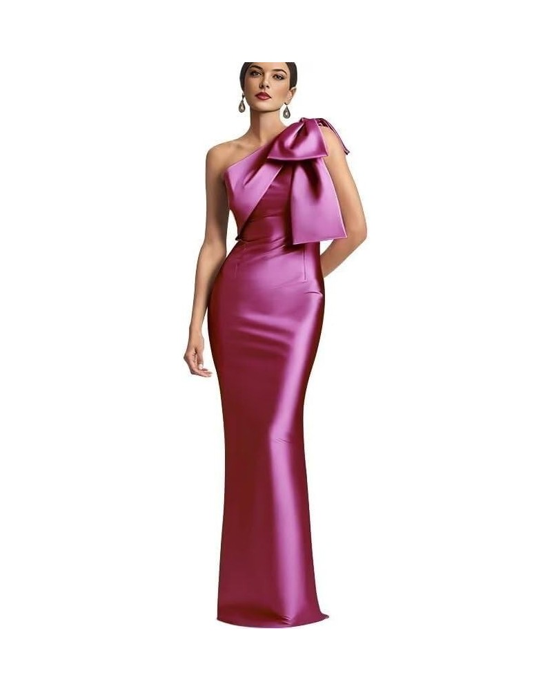 One Shoulder Prom Dress with Bow Long Satin Mother of The Bride Dress Mermaid Formal Party Dress UU44 Fuchsia $31.26 Dresses