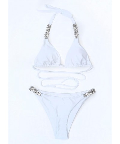 Store Women Swimsuit - Two Piece Sexy Shiny Crystal Diamond Rhinestones Bikini Set - Luxury Swimwear Large White $17.20 Swims...