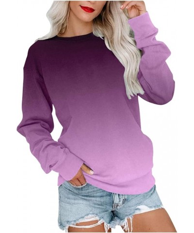 Fall Long Sleeve Sweatshirt Women's Solid/Fade Color Loose Tops Crewneck Pullover Hoodies Sporty Trendy Sweatshirts D-purple ...