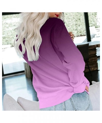 Fall Long Sleeve Sweatshirt Women's Solid/Fade Color Loose Tops Crewneck Pullover Hoodies Sporty Trendy Sweatshirts D-purple ...