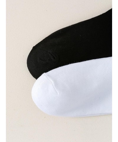 Women's 2 Pairs Striped Trim Casual Crew Socks Simple Mid Calf Socks Black White Slogan $12.75 Socks