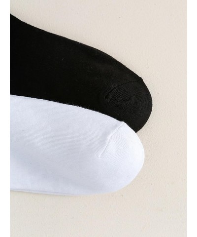 Women's 2 Pairs Striped Trim Casual Crew Socks Simple Mid Calf Socks Black White Slogan $12.75 Socks