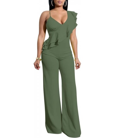 Women's Sexy V Neck Sleeveless Backless Long Wide Leg Pant Jumpsuit Romper Style-6-army Green $24.54 Jumpsuits