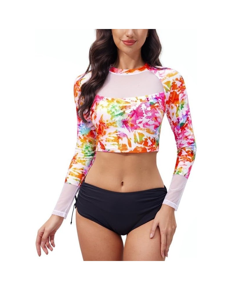 Women's UPF 50+ Long Sleeve Rashguard Swimming Crop Top Tie Dye | Mesh $14.55 Swimsuits