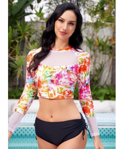 Women's UPF 50+ Long Sleeve Rashguard Swimming Crop Top Tie Dye | Mesh $14.55 Swimsuits