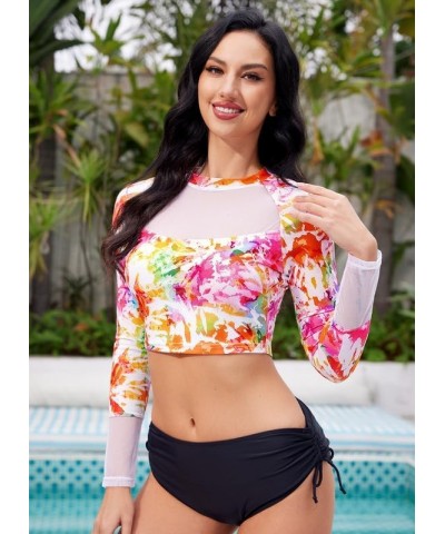 Women's UPF 50+ Long Sleeve Rashguard Swimming Crop Top Tie Dye | Mesh $14.55 Swimsuits