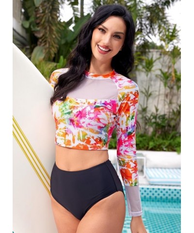 Women's UPF 50+ Long Sleeve Rashguard Swimming Crop Top Tie Dye | Mesh $14.55 Swimsuits