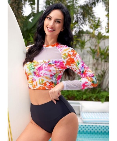 Women's UPF 50+ Long Sleeve Rashguard Swimming Crop Top Tie Dye | Mesh $14.55 Swimsuits