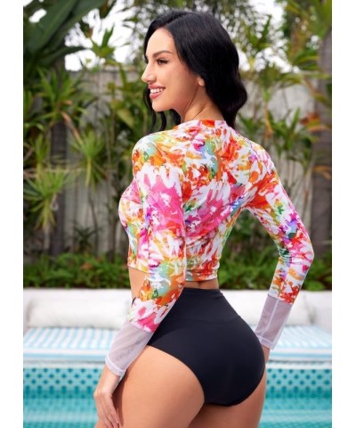 Women's UPF 50+ Long Sleeve Rashguard Swimming Crop Top Tie Dye | Mesh $14.55 Swimsuits