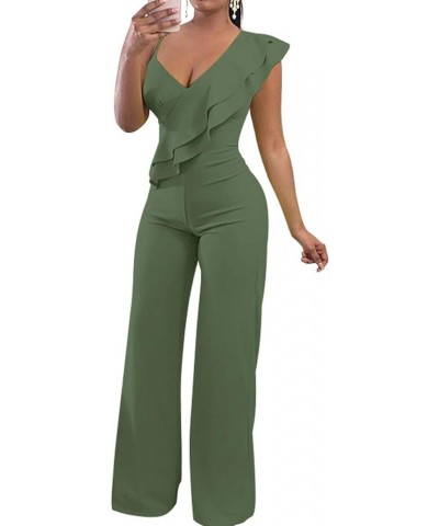 Women's Sexy V Neck Sleeveless Backless Long Wide Leg Pant Jumpsuit Romper Style-6-army Green $24.54 Jumpsuits