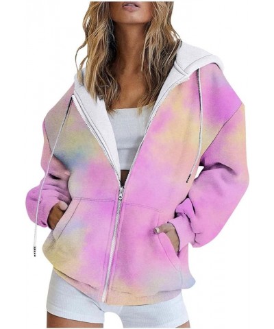 Oversized Zip Up Hoodies for Women Casual Drawstring Teen Girl Y2K Sweatshirts Long Sleeve Fall Jackets With Pockets 05 Pink ...